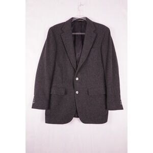 John Weitz Mens Blazer Tweed 38 Black Cashmere Single Breasted Notch Lapel